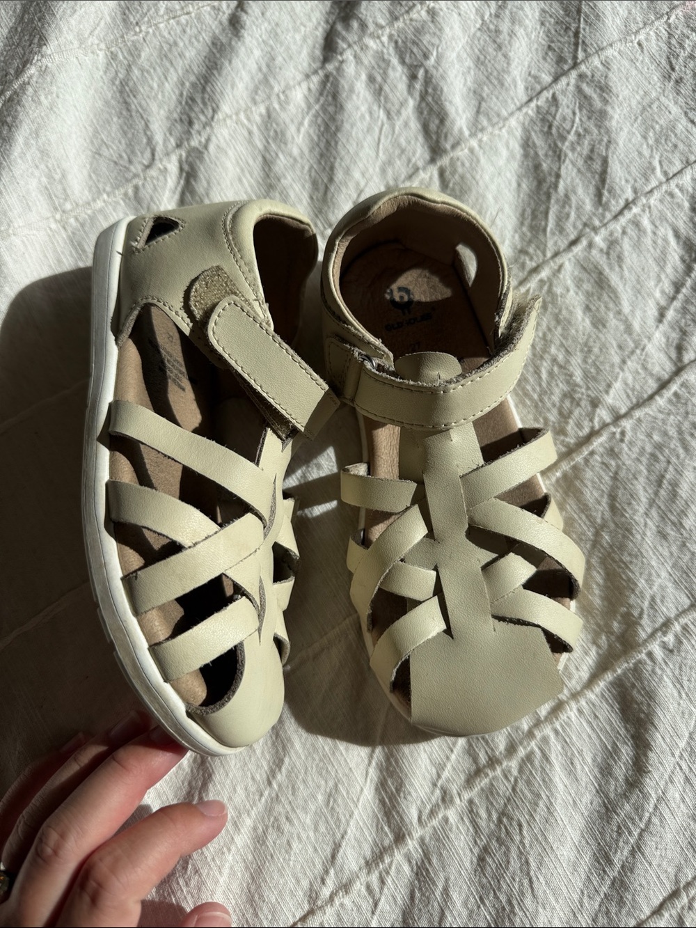 Old Soles Cream/Tan Closed-Toe Kids Sandals with Velcro